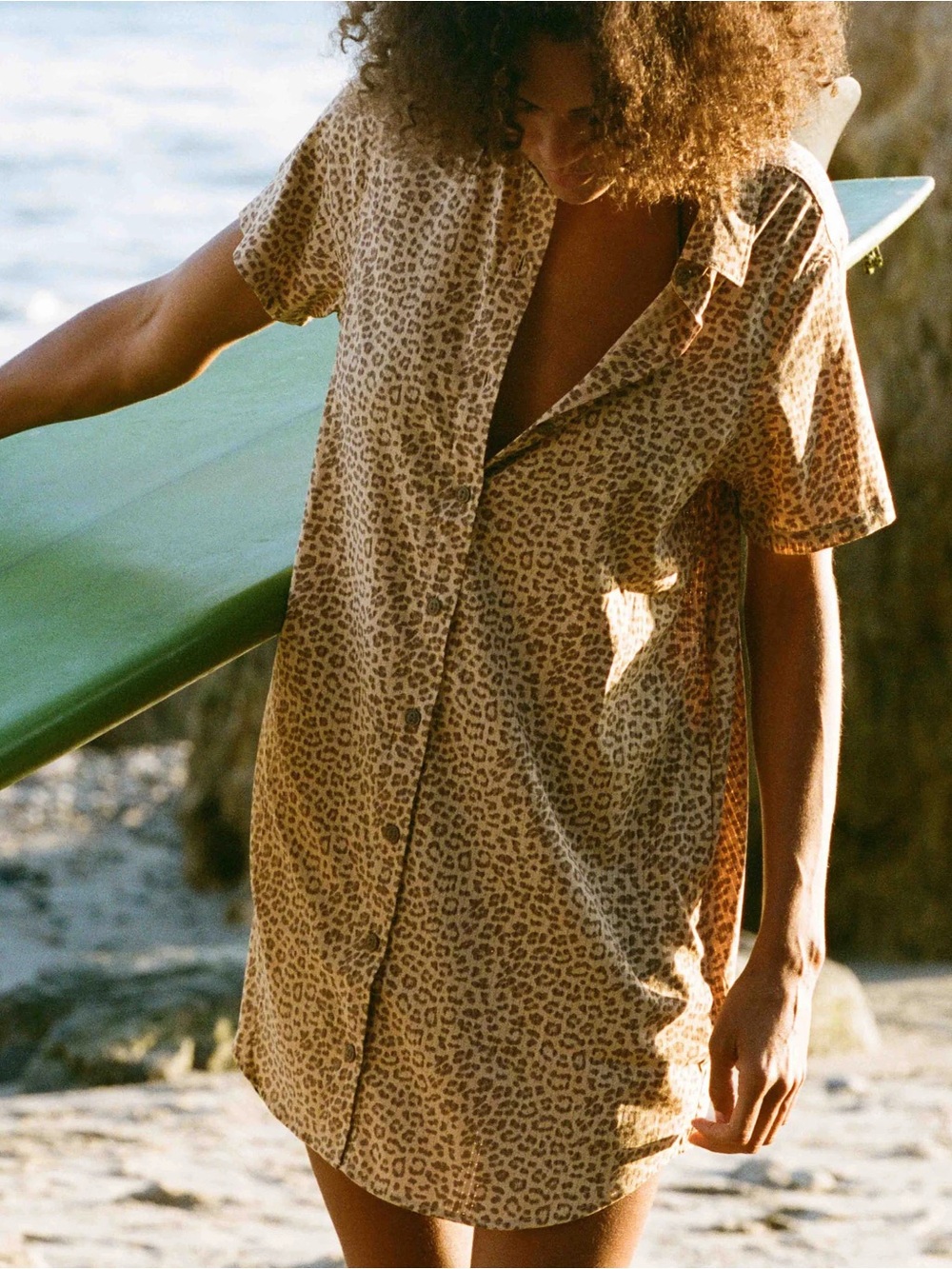Roark Tan Leopard-Print Button Down Dress